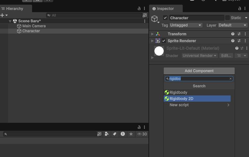 Tambahkan Rigidbody 2D
